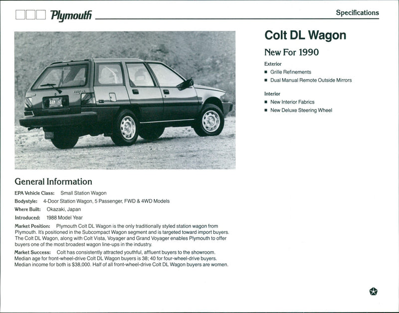 1990 Plymouth Colt Dl Wagon - Vintage Photograph