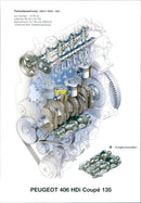 Illustration of the  Engine of 2001 PEUGEOT 406 HDi Coupé 135 - Vintage Photograph