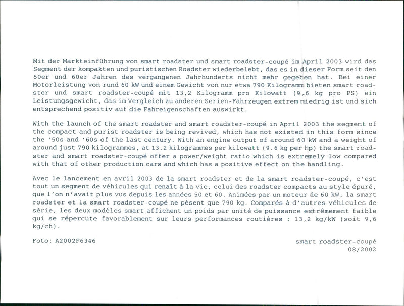 2002 Smart Roadster Coupe - Vintage Photograph