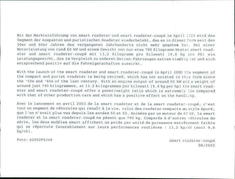 2002 Smart Roadster Coupe - Vintage Photograph