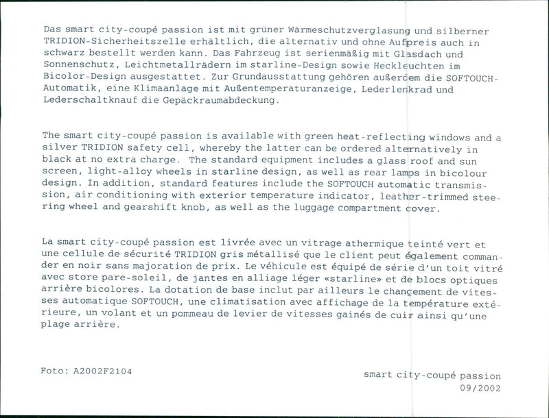 2002 Smart City Coupe Passion - Vintage Photograph