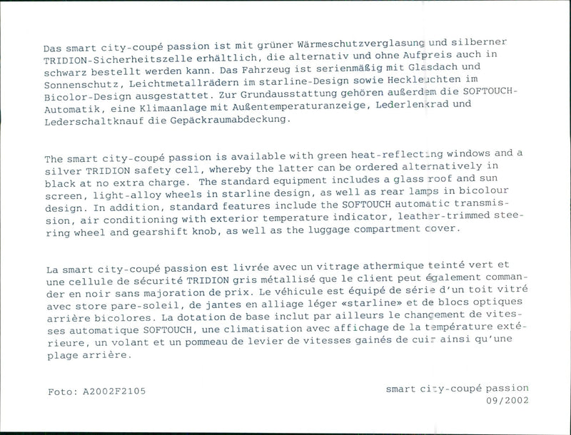 2002 Smart City Coupe Passion - Vintage Photograph