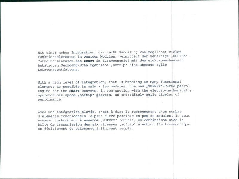 Smart Suprex Turbo Petrol Engine - Vintage Photograph