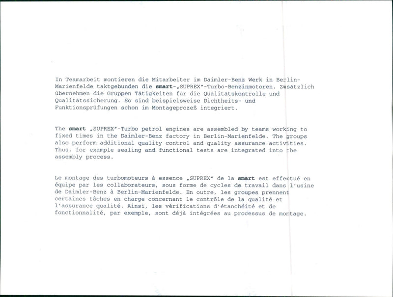 Smart Suprex Turbo Petrol Engine - Vintage Photograph