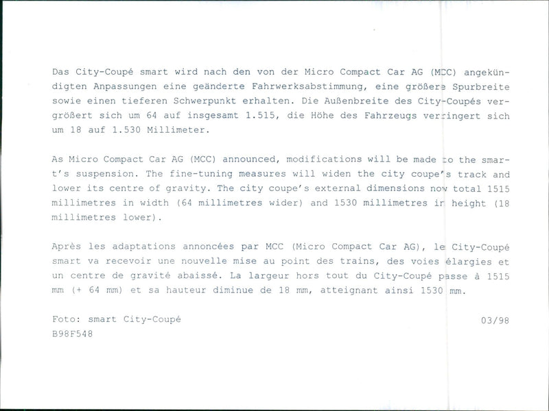 1998 Smart City-Coupe - Vintage Photograph