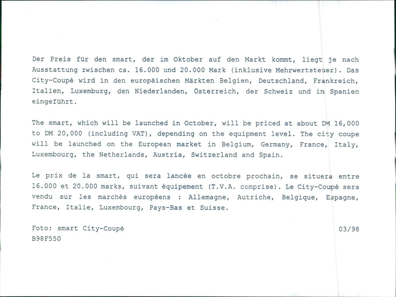 1998 Smart City-Coupe - Vintage Photograph