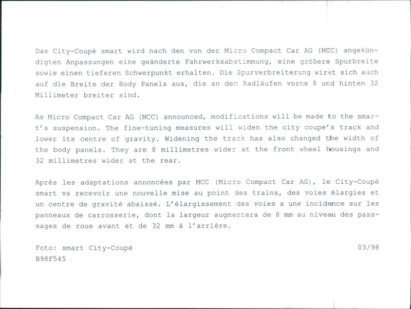 1998 Smart City-Coupe - Vintage Photograph