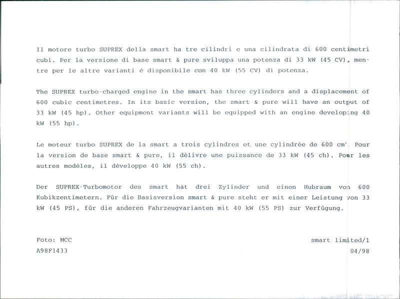 1998 Smart MCC - Vintage Photograph