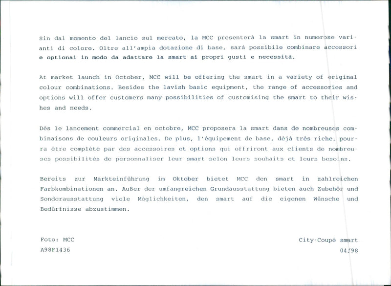 1998 Smart MCC - Vintage Photograph