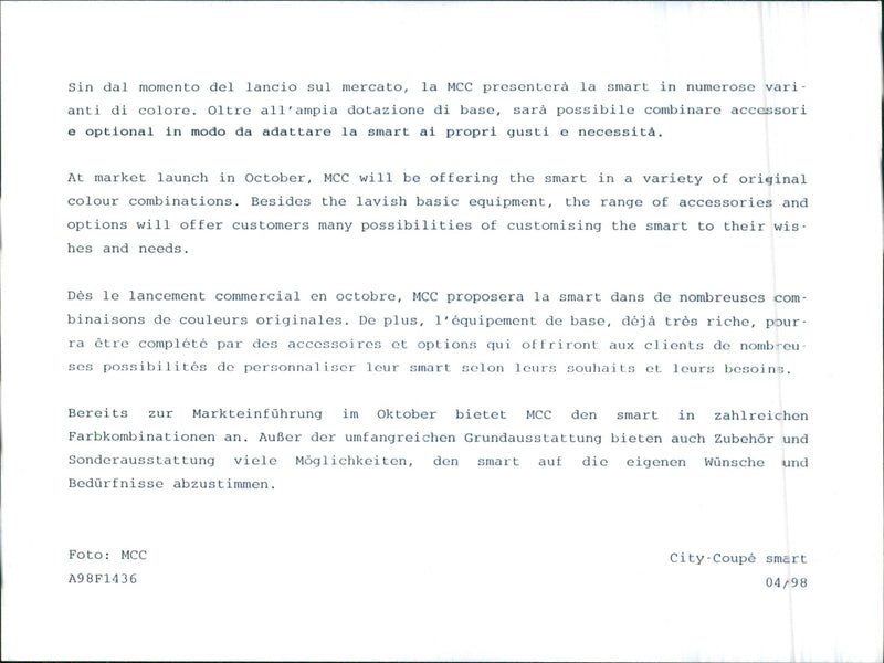 1998 Smart MCC - Vintage Photograph