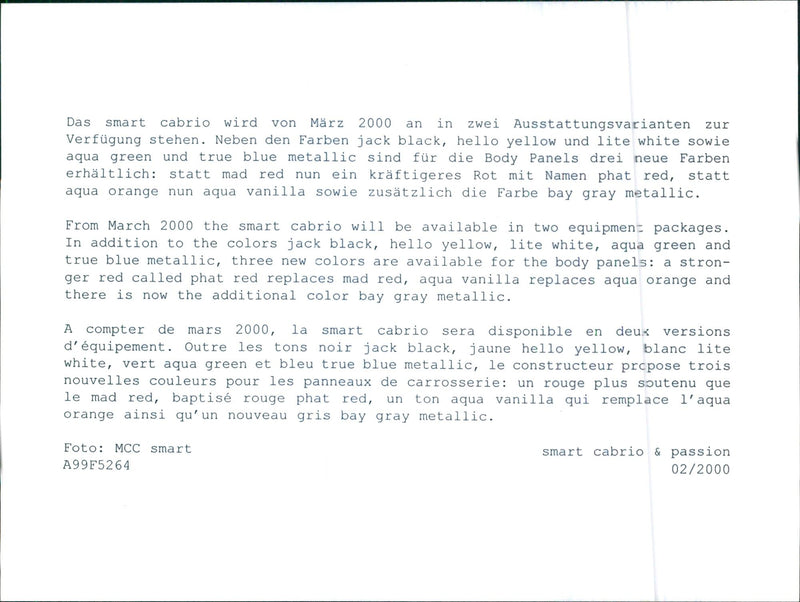 2000 Smart Cabrio & Passion - Vintage Photograph