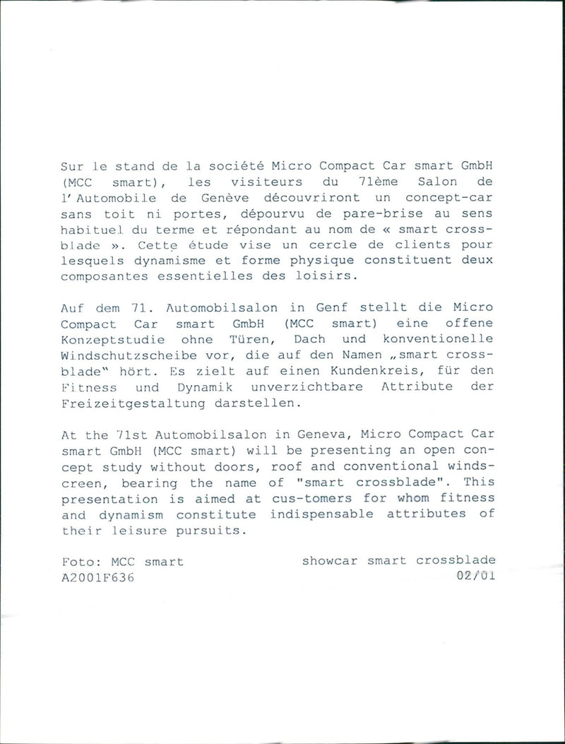 2001 Smart Crossblade Concept - Vintage Photograph