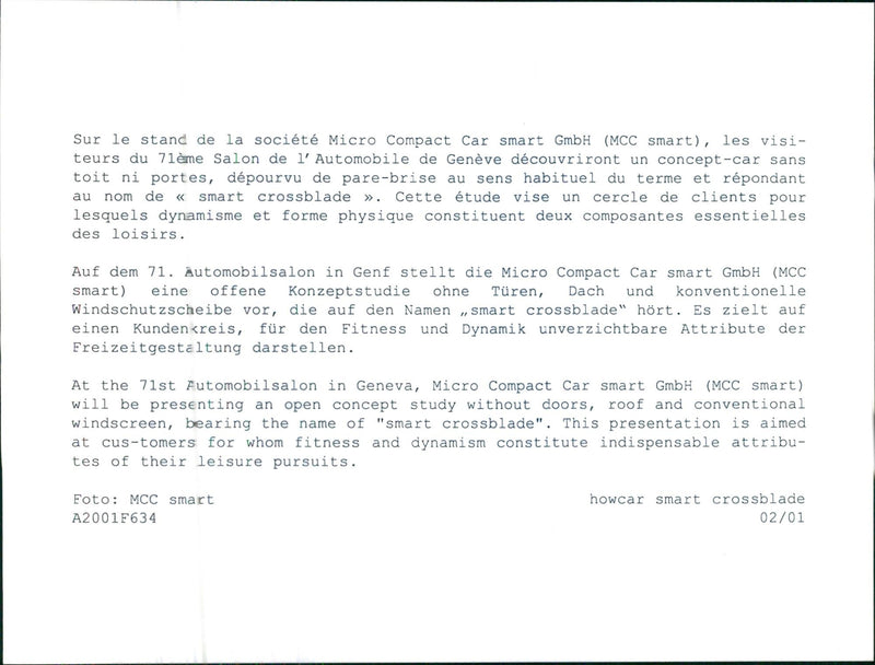 2001 Smart Crossblade Concept - Vintage Photograph