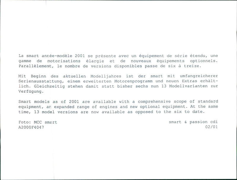 2001 Smart & Passion Cdi - Vintage Photograph