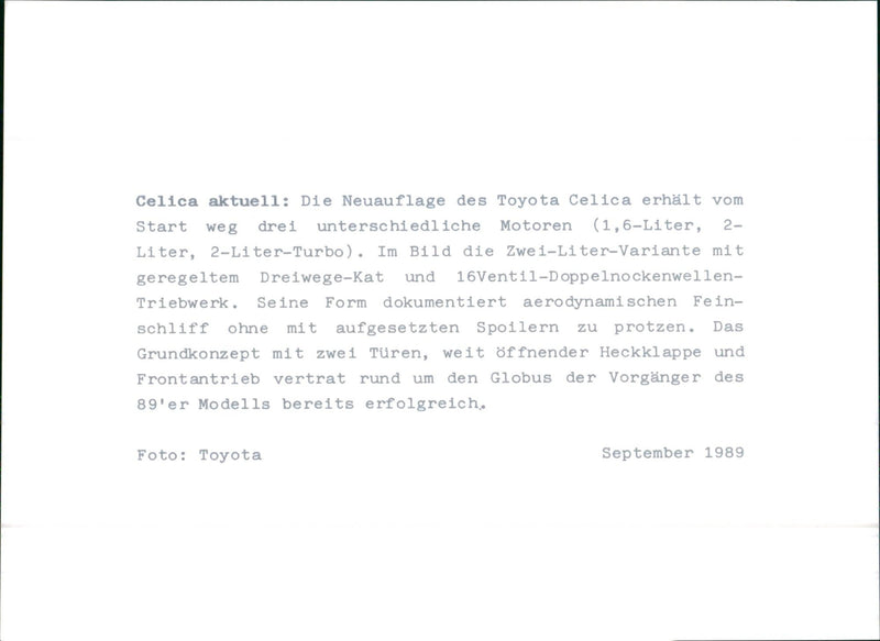 1989 Toyota Celica 2-liter - Vintage Photograph