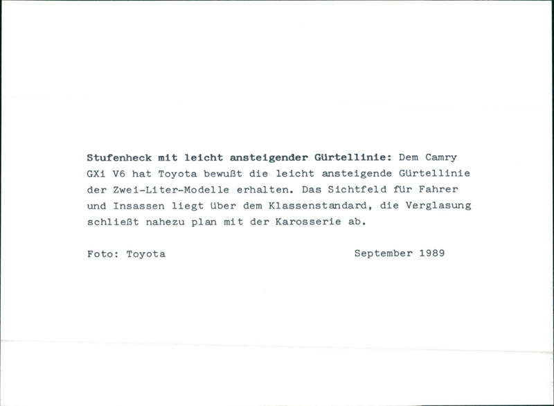 1989 Toyota  Camry GXi V6 - Vintage Photograph