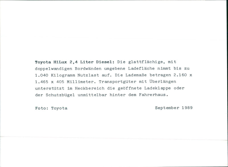 1989 Toyota HiLux 2.4 liter diesel - Vintage Photograph