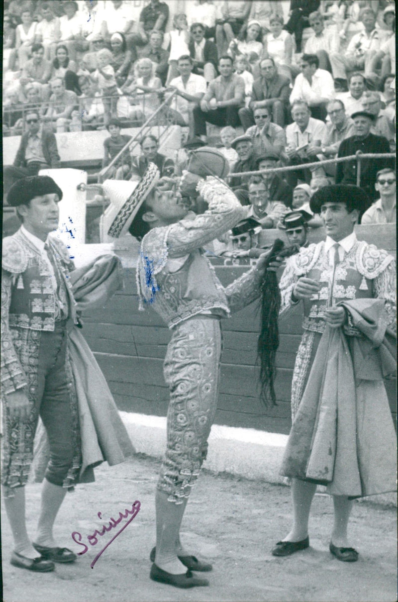 Héctor Villa (El Chano) drinking from the bota bag - Vintage Photograph