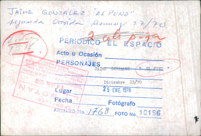 Jaime Gonzalez "El Puno" - Vintage Photograph