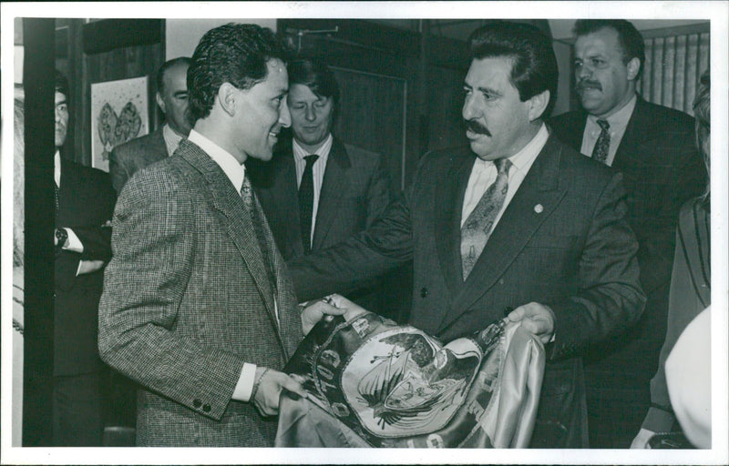 Cesar Rincon receives flag - Vintage Photograph