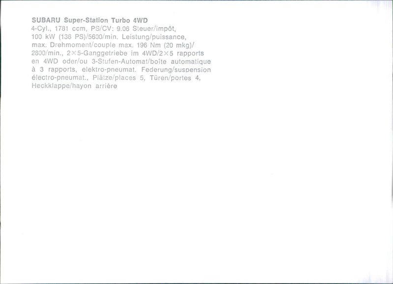 1985 Subaru Super-Station Turbo 4WD - Vintage Photograph