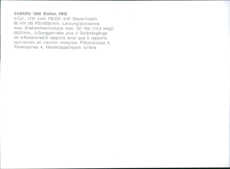 1985 Subaru 1800 Station 4WD - Vintage Photograph