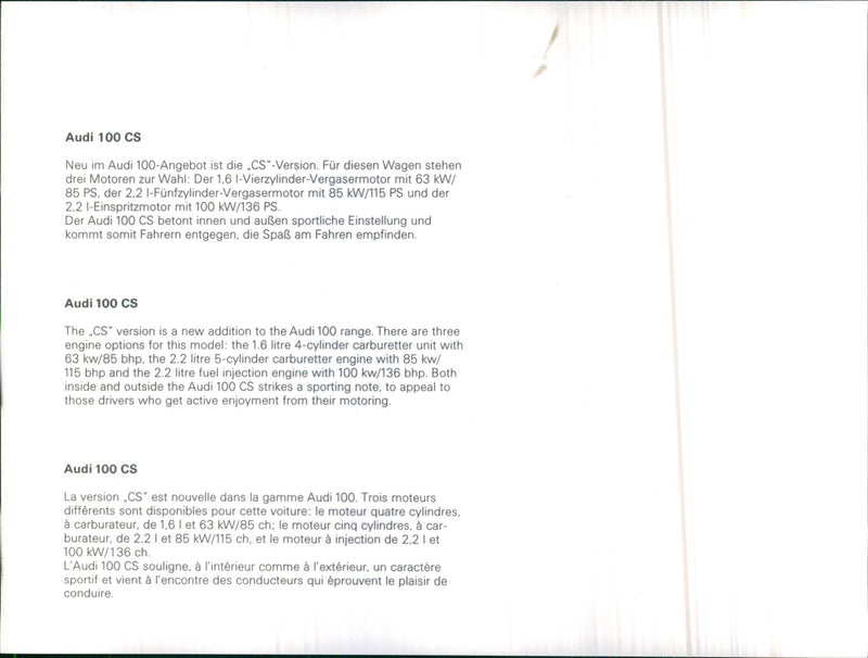 1982 Audi 100 CS - Vintage Photograph