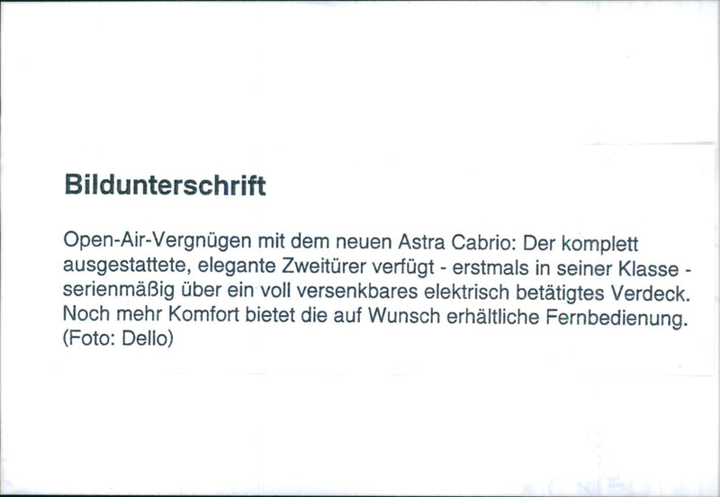 2001 Opel Astra Cabrio - Vintage Photograph