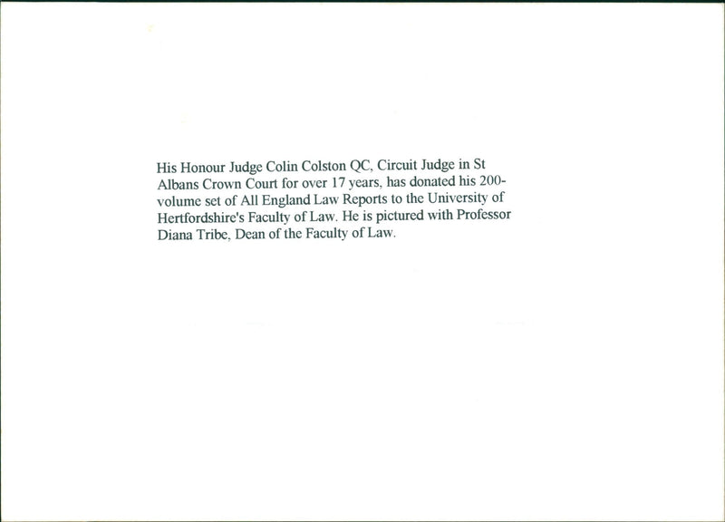 Judge Colin Colston, QC and Professor Diana Tribe - Vintage Photograph