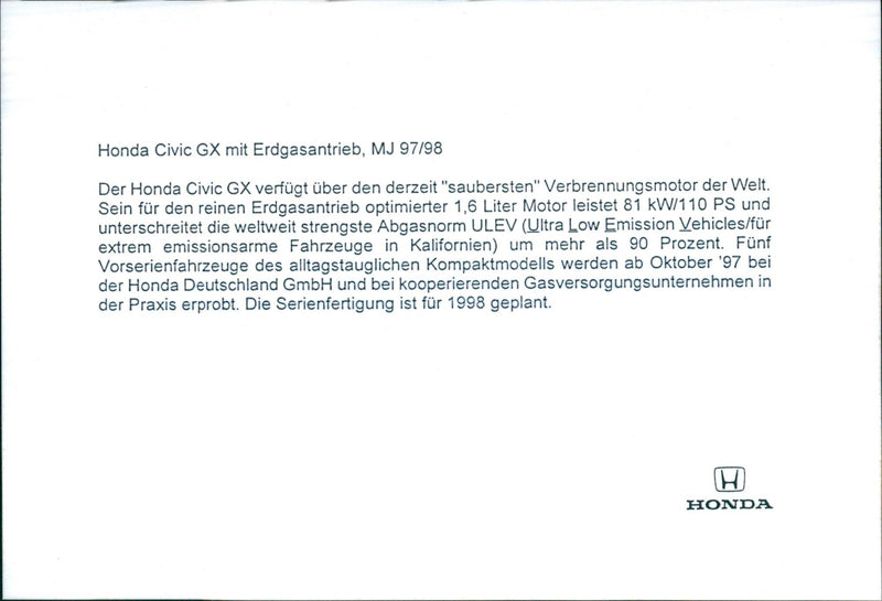 '97/'98 Honda Civic GX - Vintage Photograph