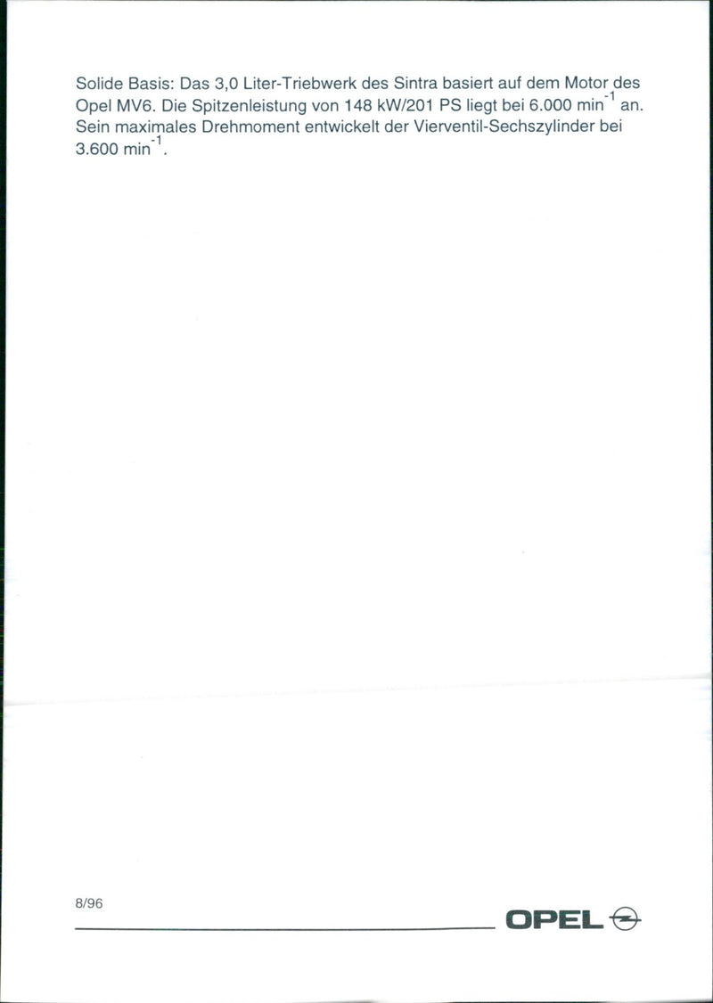 Drawing of 1996 Opel Sintra's engine - Vintage Photograph