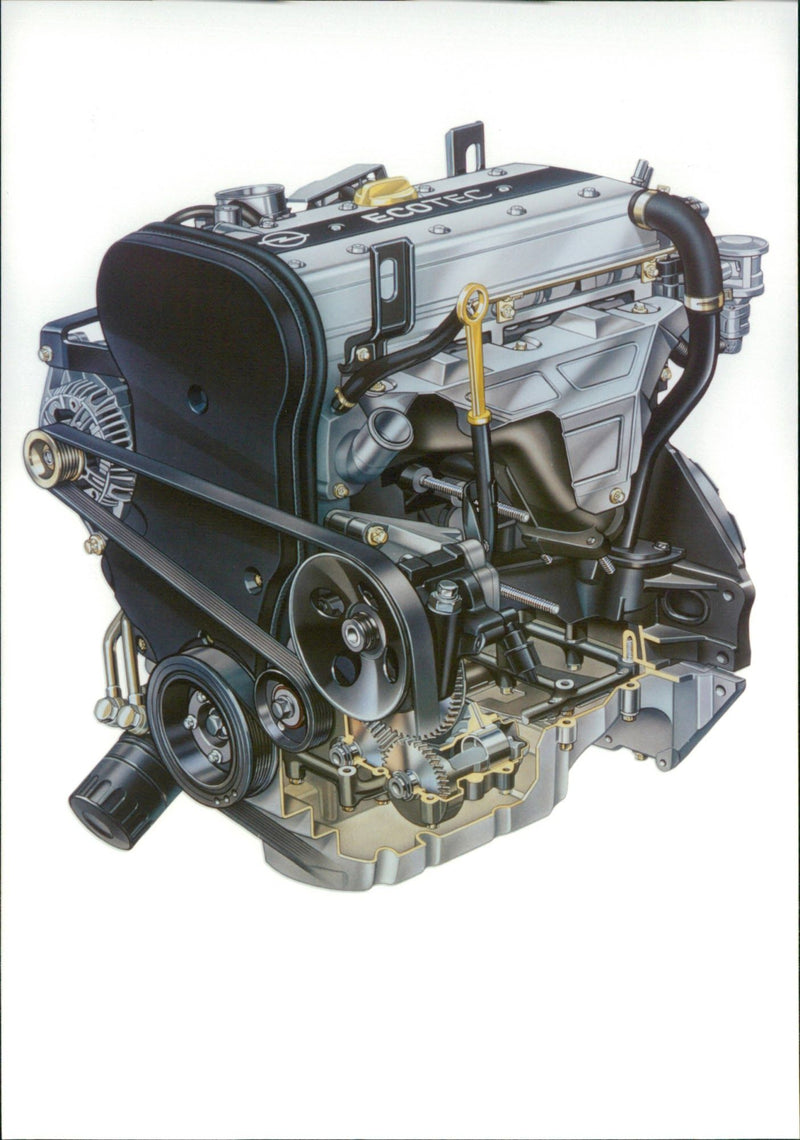 Drawing of 1996 Opel Sintra's engine - Vintage Photograph