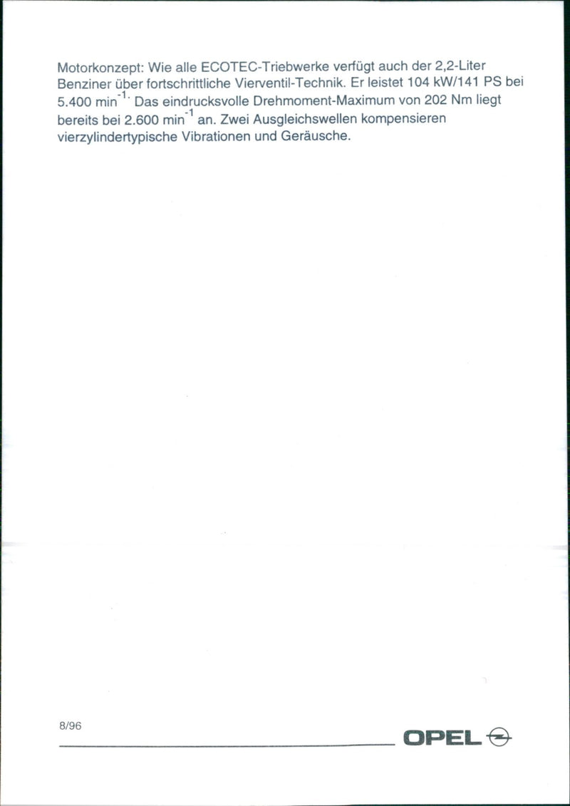 Drawing of 1996 Opel Sintra's engine - Vintage Photograph