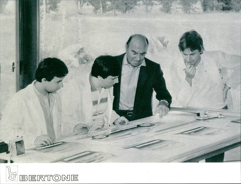 Nuccio Bertone (in black jacket) on the Drawing Board - Vintage Photograph