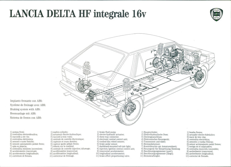 Drawing of Lancia Delta HF integrale 16v braking system with ABS - Vintage Photograph