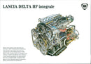 Drawing of Lancia Delta HF integrale's engine - Vintage Photograph