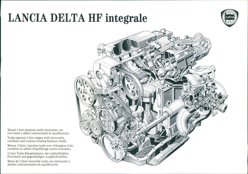 Drawing of Lancia Delta HF integrale's engine - Vintage Photograph