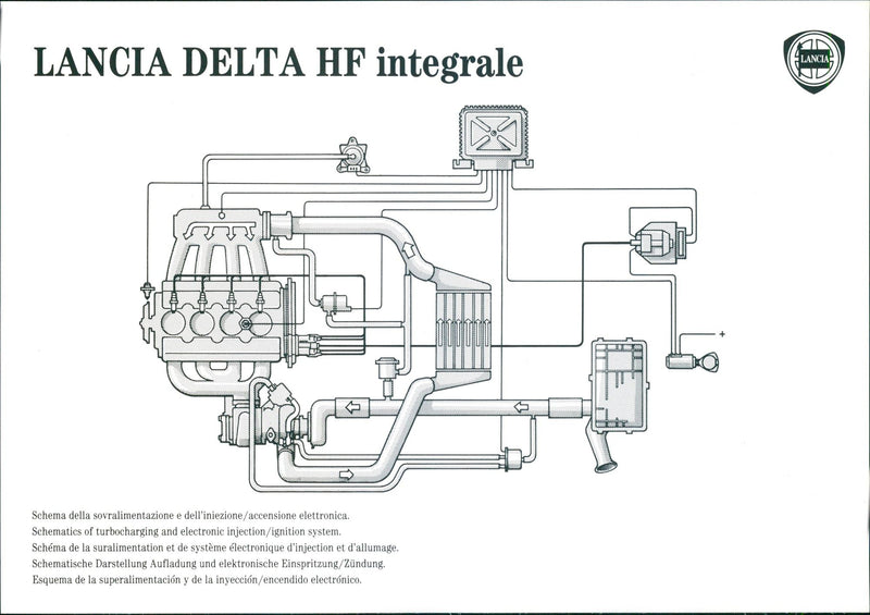 Drawing of Lancia Delta HF integrale's turbocharging - Vintage Photograph