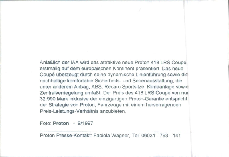 1997 Proton 418 LRS Coupé - Vintage Photograph