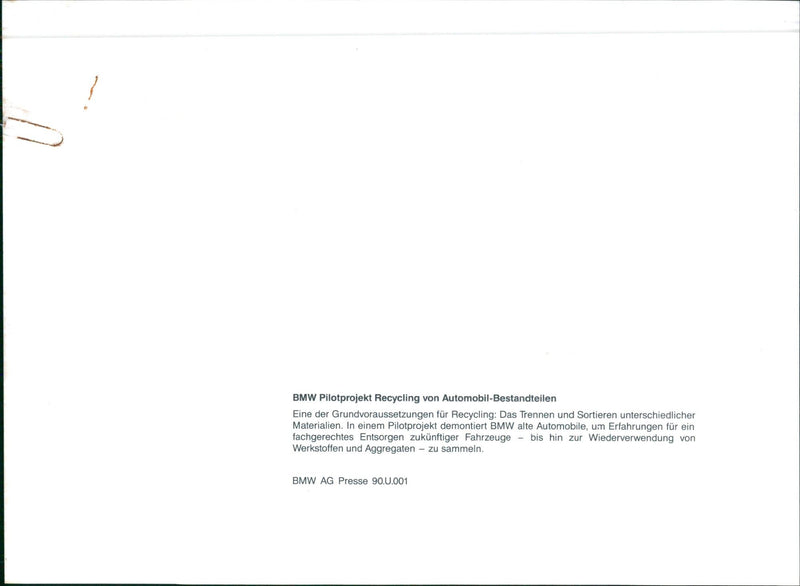 BMW pilot project recycling of automotive components. - Vintage Photograph