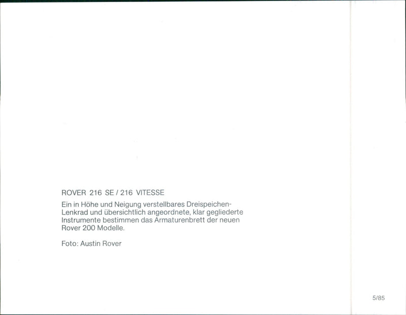 1985 Rover 216 SE / Rover 216 Vitesse - Vintage Photograph