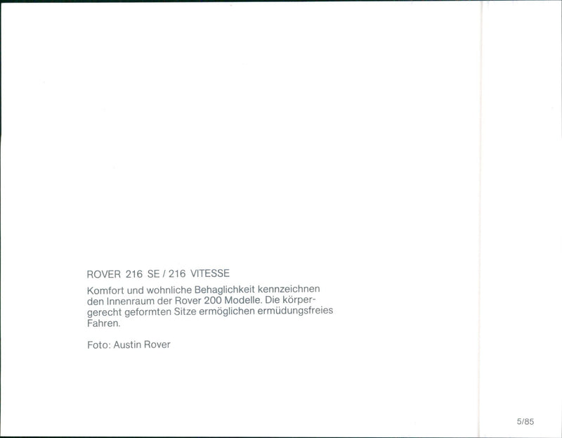 1985 Rover 216 SE / Rover 216 Vitesse - Vintage Photograph