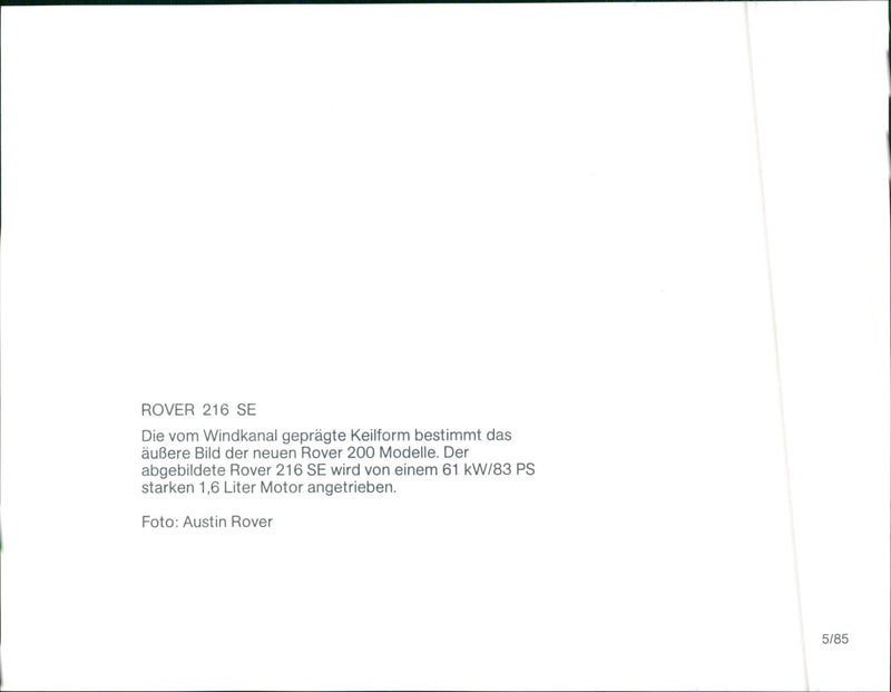 1985 Rover 216 SE - Vintage Photograph