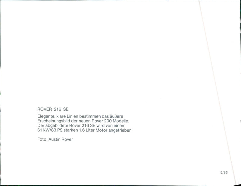 1985 Rover 216 SE - Vintage Photograph
