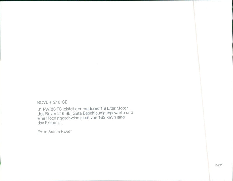 1985 Rover 216 SE - Vintage Photograph