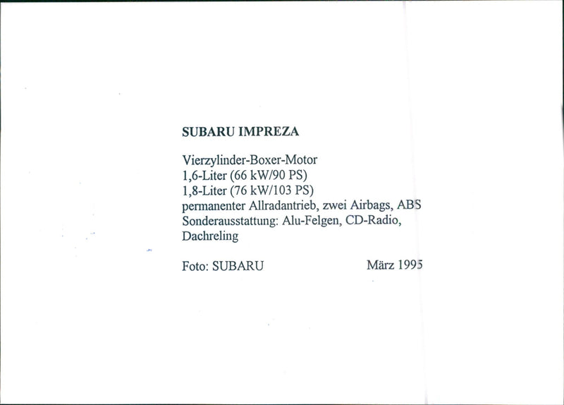 Subaru Impreza 1995 - Vintage Photograph