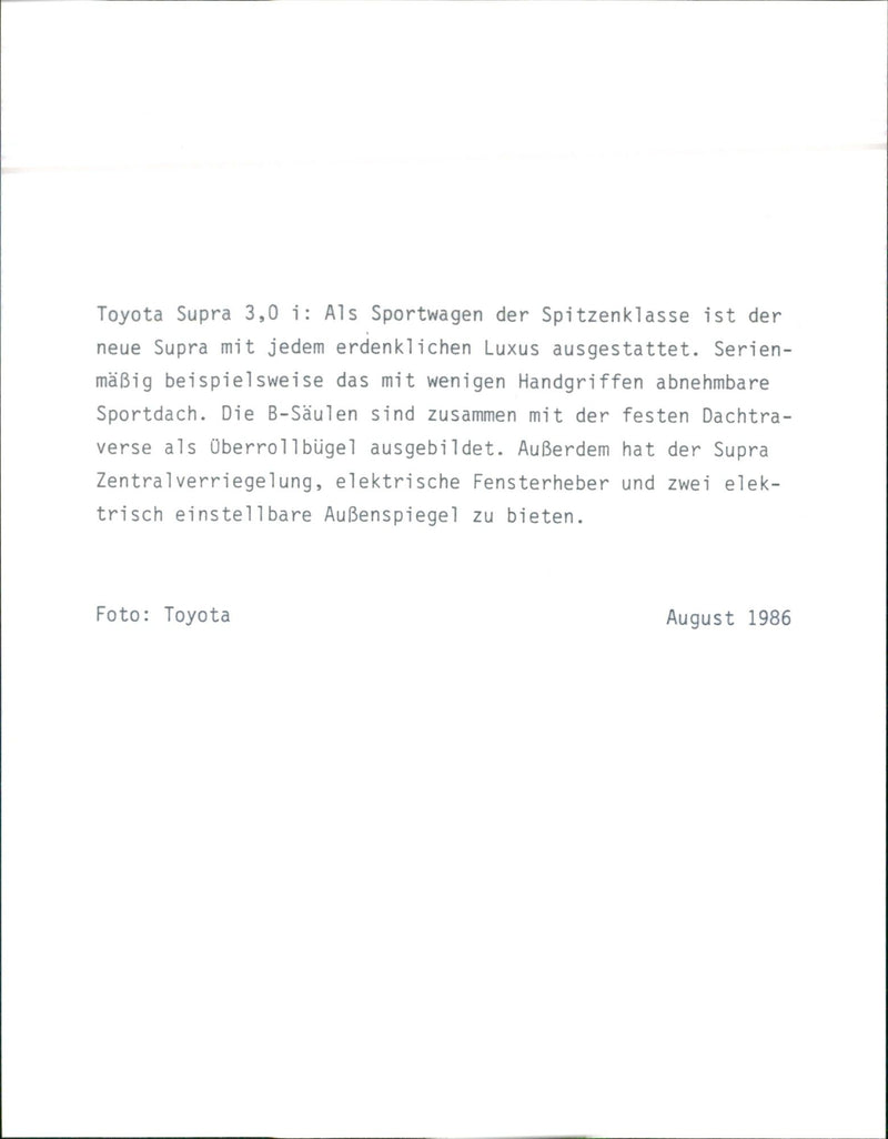 1986 Toyota Supra 3.0 - Vintage Photograph
