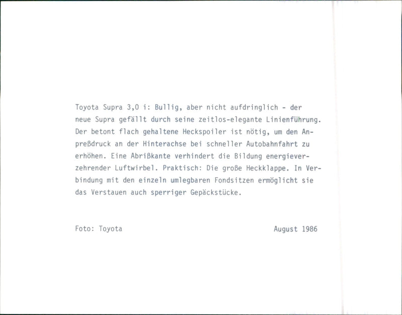1986 Toyota Supra 3.0 - Vintage Photograph