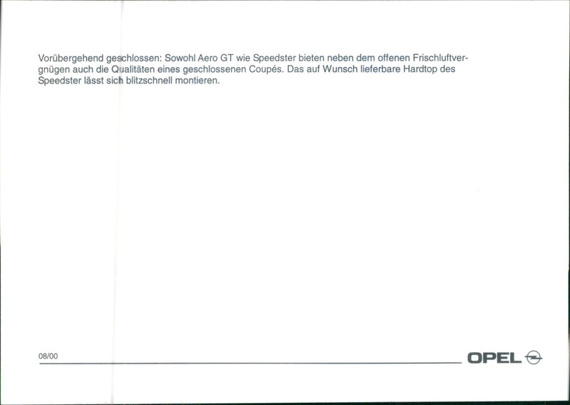 2000 OPEL  Aero GT and the Speedster - Vintage Photograph