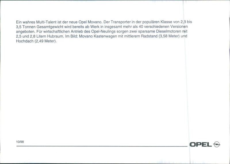 Opel 'Movano' 98 - Vintage Photograph